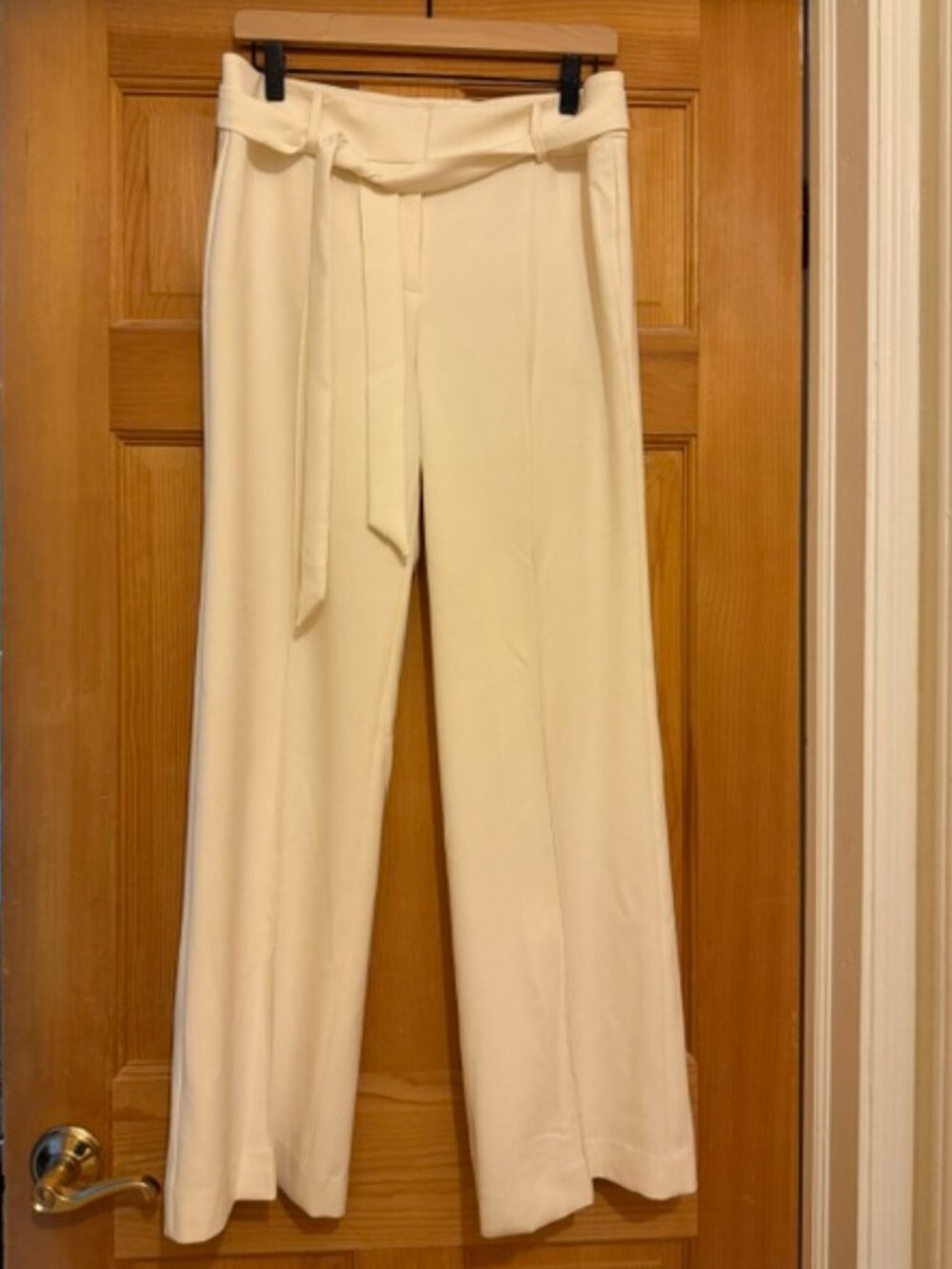 High-Rise BowTie-Waist Ivory Women's Tailored Pants- size 8P